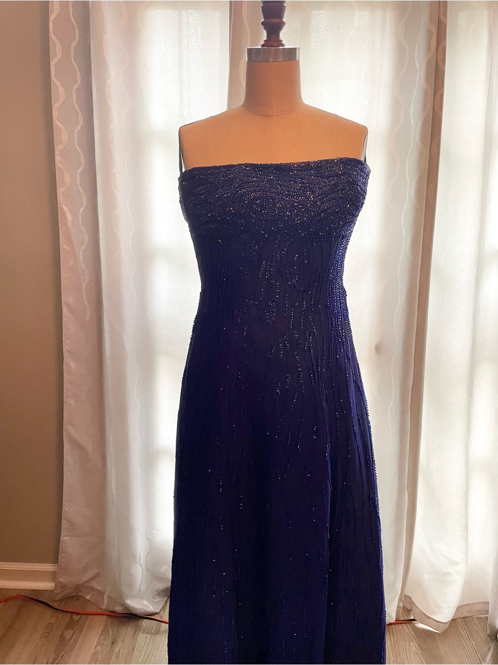 Precious Formals Strapless Beaded Gown - Royal Blue